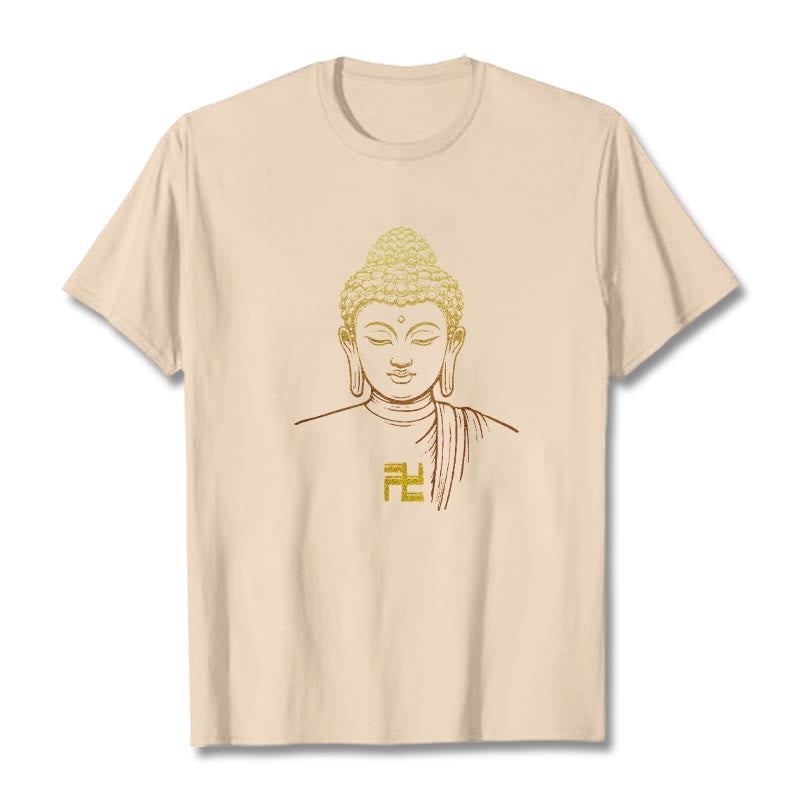 Camiseta de algodón con estampado de esvástica y Buddha Stones y Buda dorado - Sopa de mariscos - 2XL - image 11