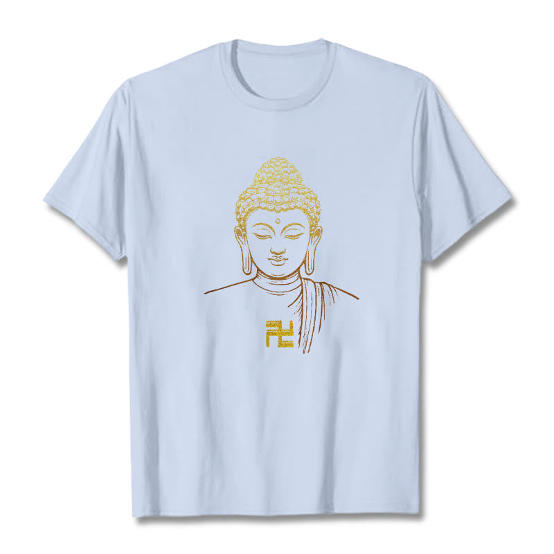 Camiseta de algodón con estampado de esvástica y Buddha Stones y Buda dorado - Cian claro - 2XL - image 17