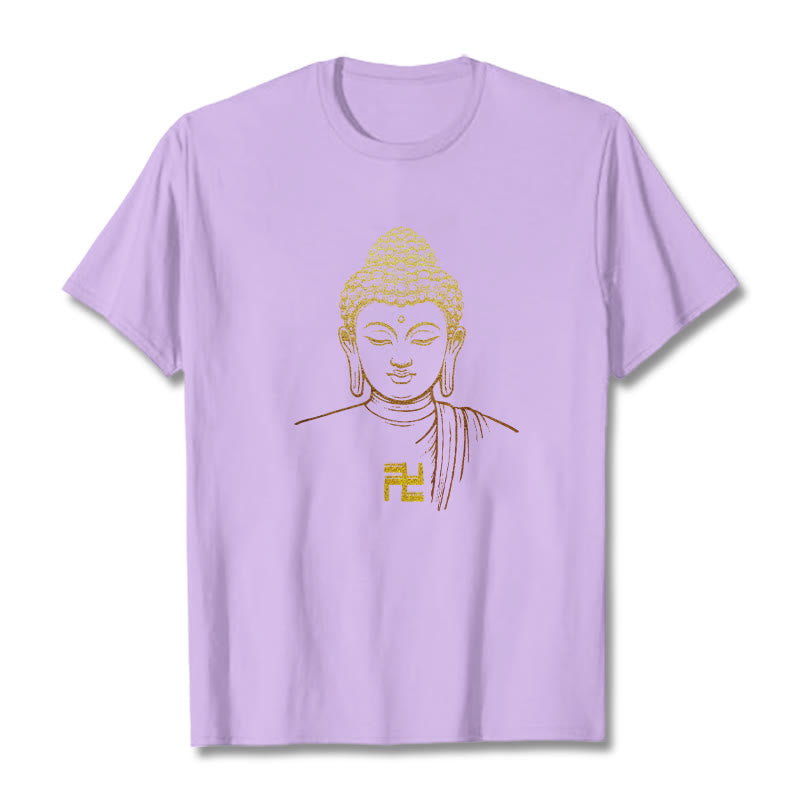 Camiseta de algodón con estampado de esvástica y Buddha Stones y Buda dorado - Ciruela - 2XL - image 14