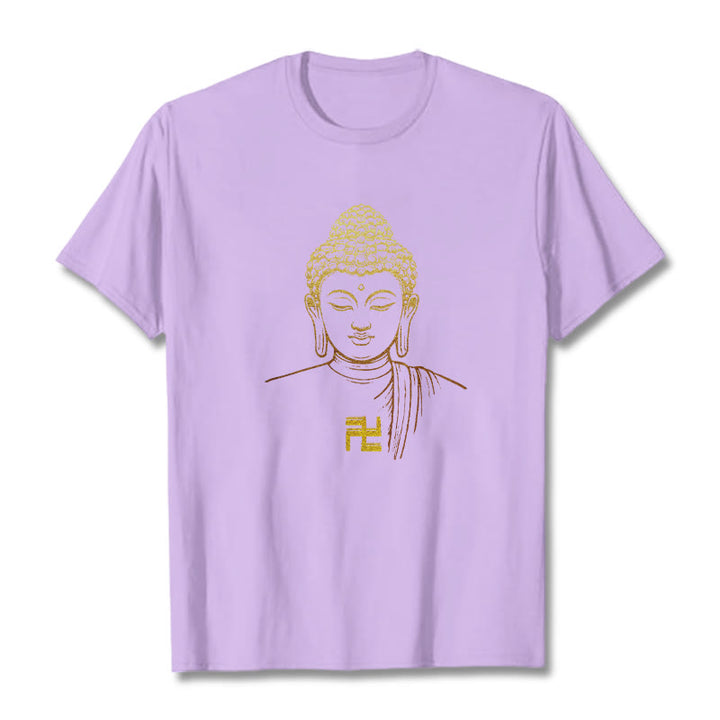Camiseta de algodón con estampado de esvástica y Buddha Stones y Buda dorado - Ciruela - 2XL - image 14