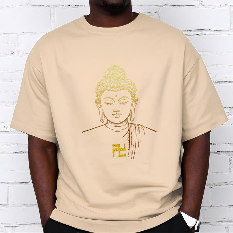 Camiseta de algodón con estampado de esvástica y Buddha Stones y Buda dorado - image 12