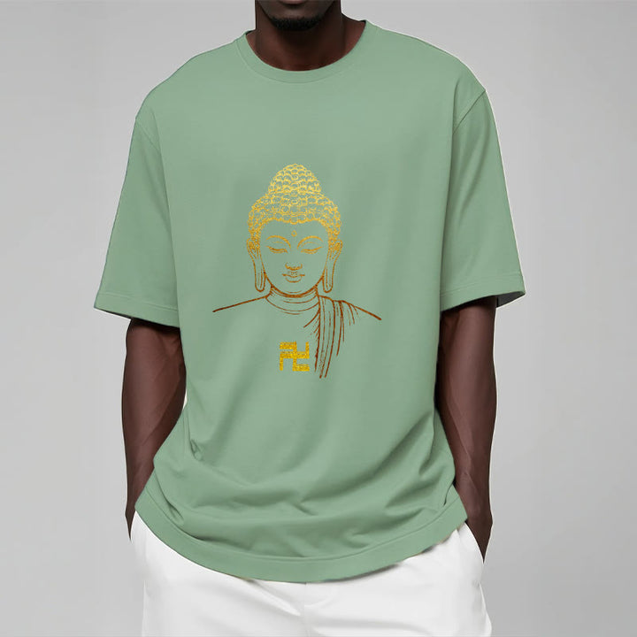 Camiseta de algodón con estampado de esvástica y Buddha Stones y Buda dorado - image 13