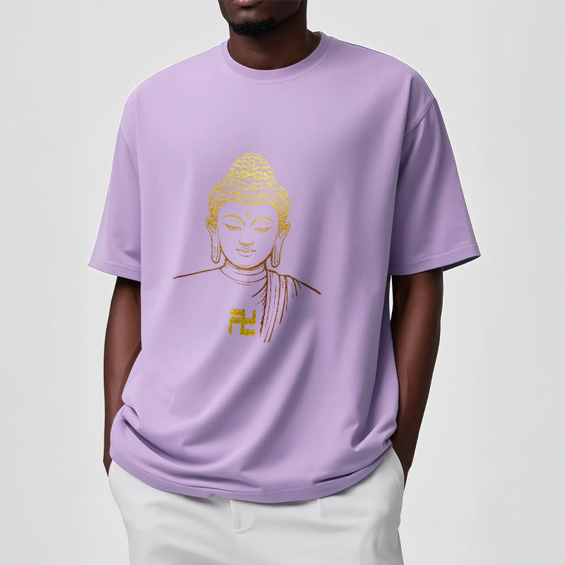 Camiseta de algodón con estampado de esvástica y Buddha Stones y Buda dorado - image 15