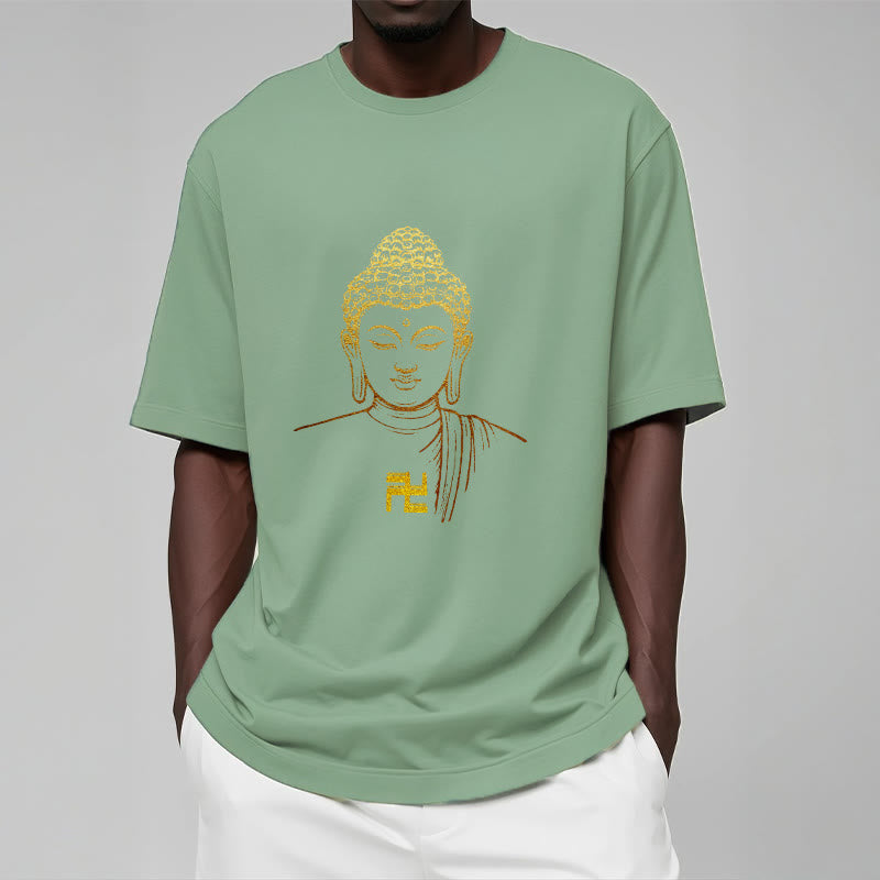 Camiseta de algodón con estampado de esvástica y Buddha Stones y Buda dorado - image 14