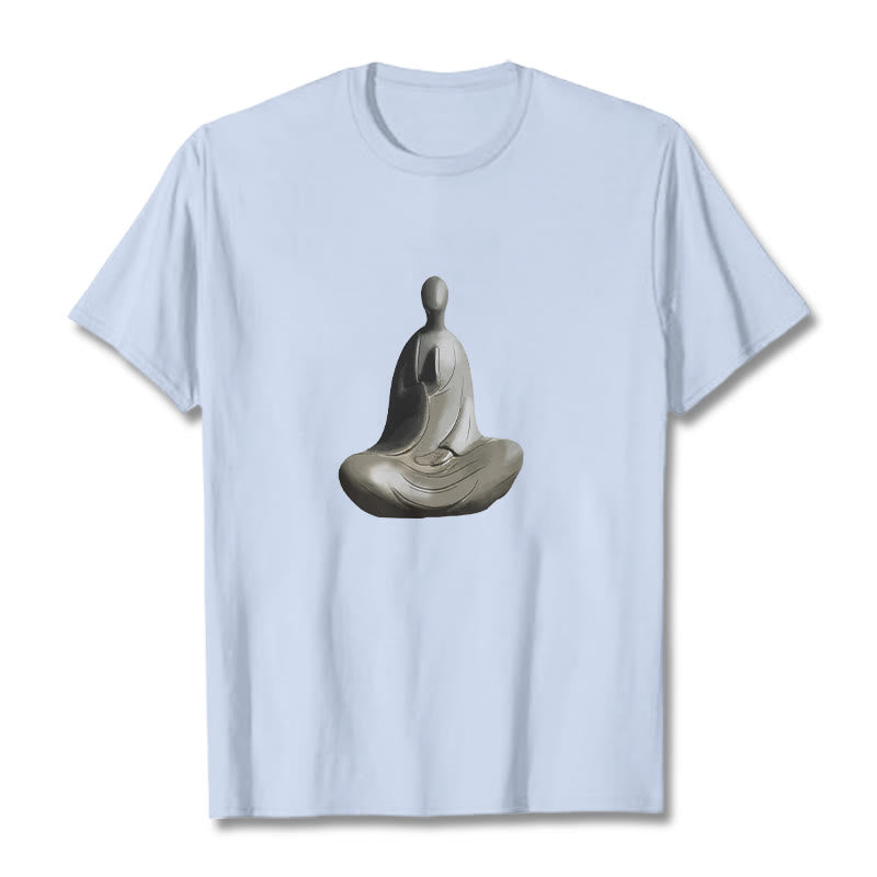 Camiseta de algodón con estampado de Buda sin forma y Buddha Stones en color gris - Cian claro - 2XL - image 14