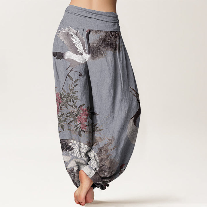 Pantalones harén con cintura elástica para mujer, estilo casual, con diseño de grulla de corona roja y pino en la montaña, con piedras de Buddha Stones - image 9