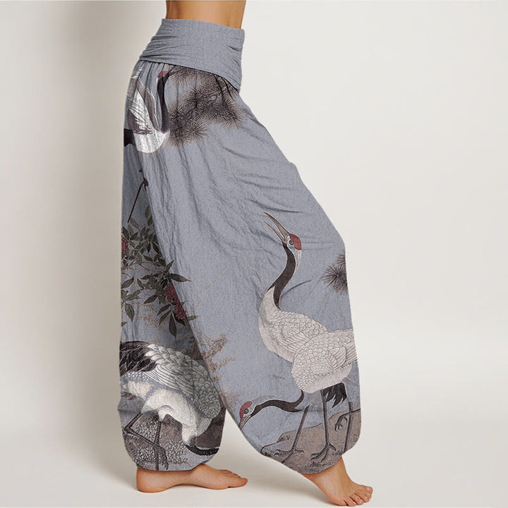 Pantalones harén con cintura elástica para mujer, estilo casual, con diseño de grulla de corona roja y pino en la montaña, con piedras de Buddha Stones - image 8
