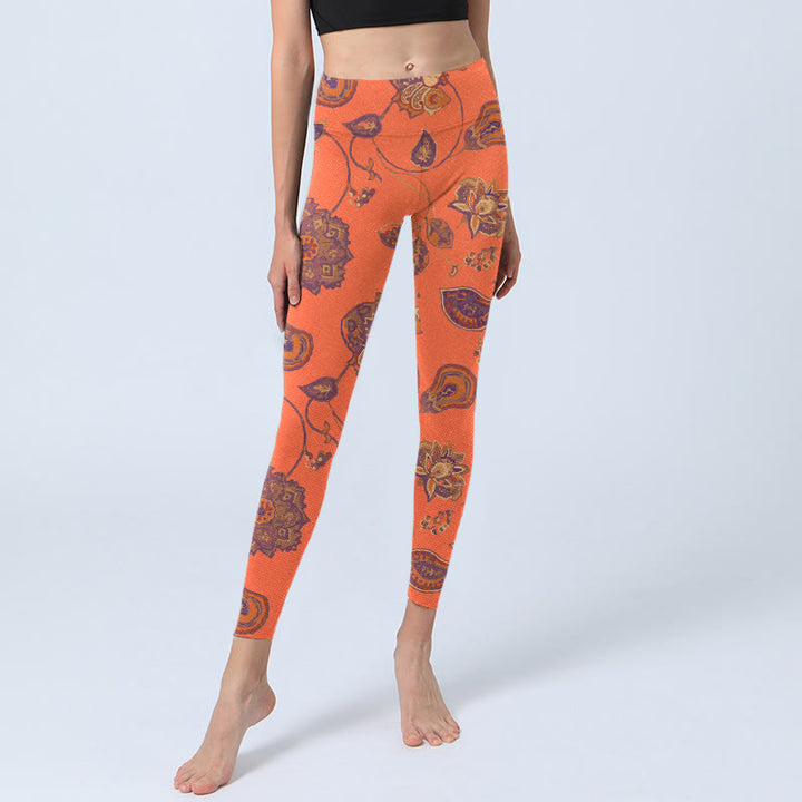 Leggings de yoga para mujer con estampado de flores, hojas de arce y naranja y piedras de Buddha Stones - image 5