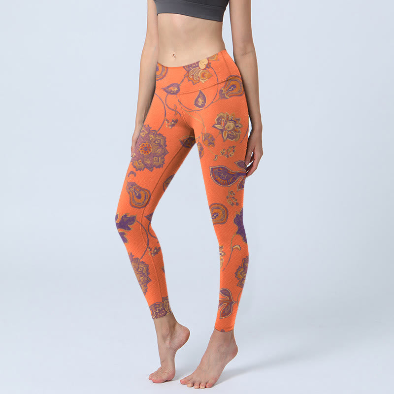 Leggings de yoga para mujer con estampado de flores, hojas de arce y naranja y piedras de Buddha Stones - Coral - US18，UK/AU22，EU50 (4XL) - image 0