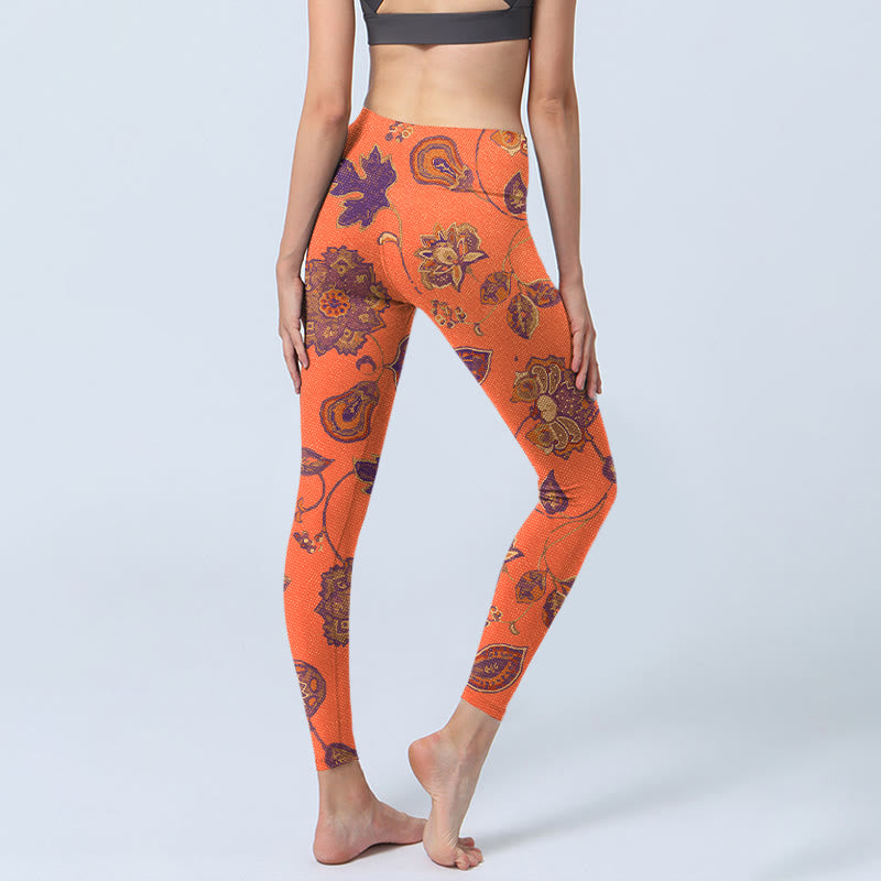 Leggings de yoga para mujer con estampado de flores, hojas de arce y naranja y piedras de Buddha Stones - image 5