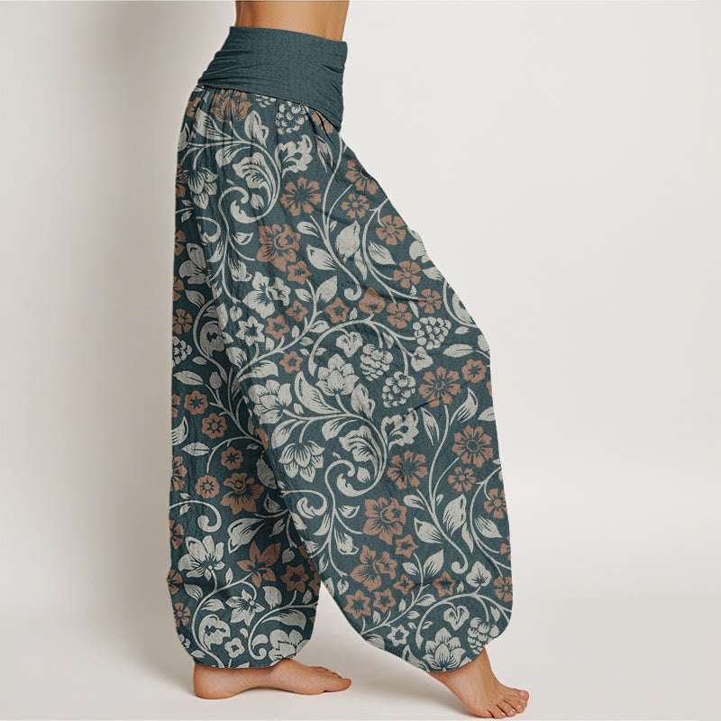Pantalones bombachos de cintura elástica para mujer con estampado de pequeñas flores y ramas entrelazadas de algodón con Buddha Stones - image 5