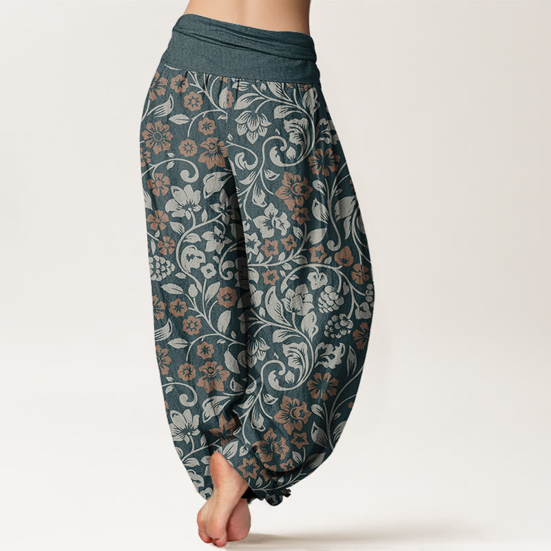 Pantalones harén de cintura elástica para mujer con ramas entrelazadas y pequeñas flores y Buddha Stones - image 6