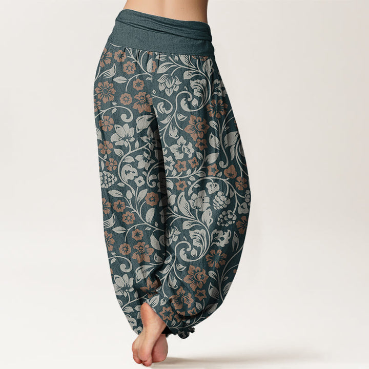 Pantalones harén de cintura elástica para mujer con ramas entrelazadas y pequeñas flores y Buddha Stones - image 6
