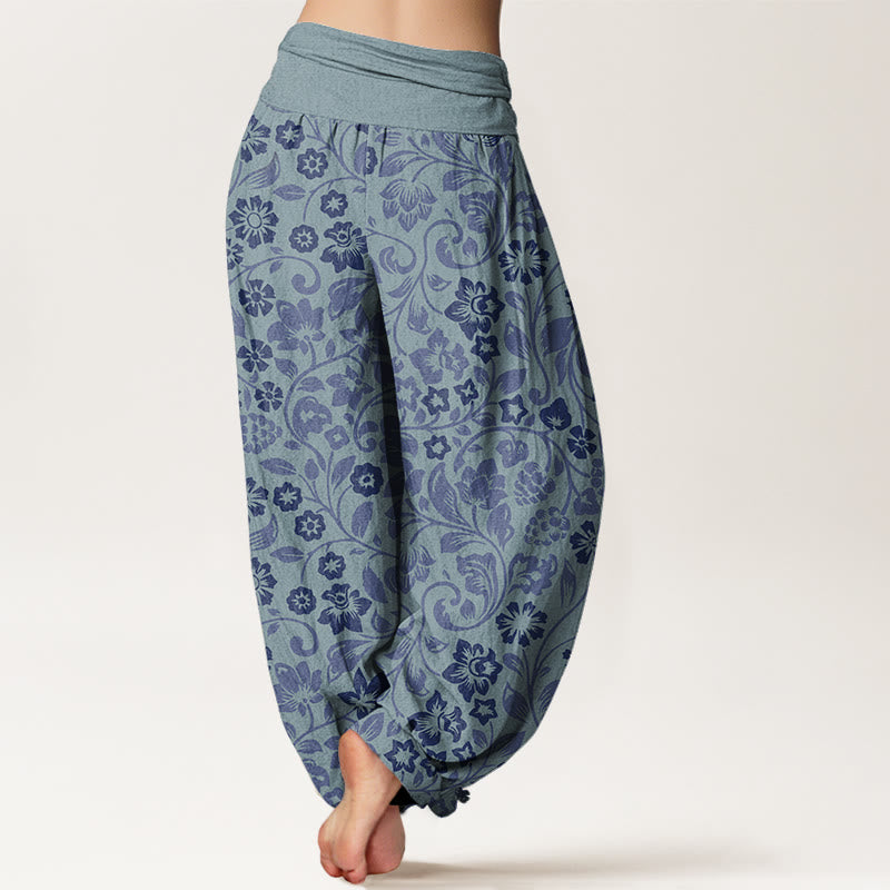 Pantalones harén de cintura elástica para mujer con ramas entrelazadas y pequeñas flores y Buddha Stones - image 9