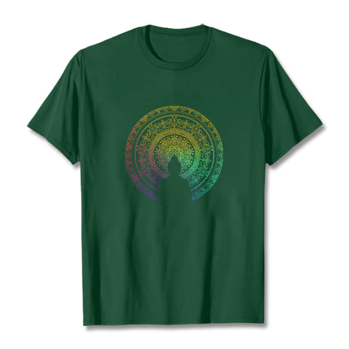 Camiseta de algodón con diseño de mandala con degradado colorido y Buddha Stones - Verde bosque - 2XL - image 5