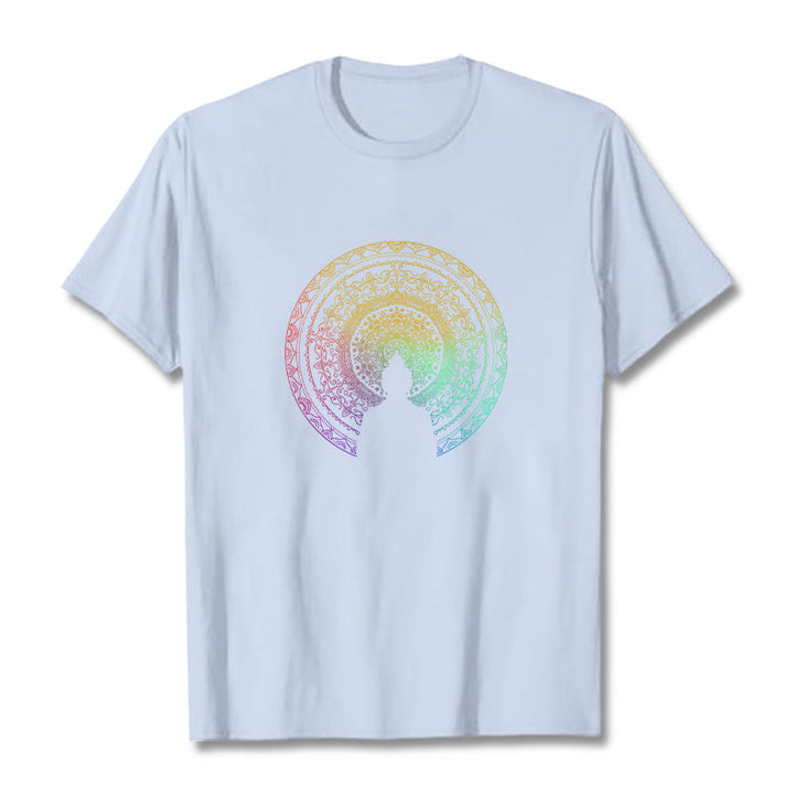 Camiseta de algodón con diseño de mandala con degradado colorido y Buddha Stones - Cian claro - 2XL - image 14