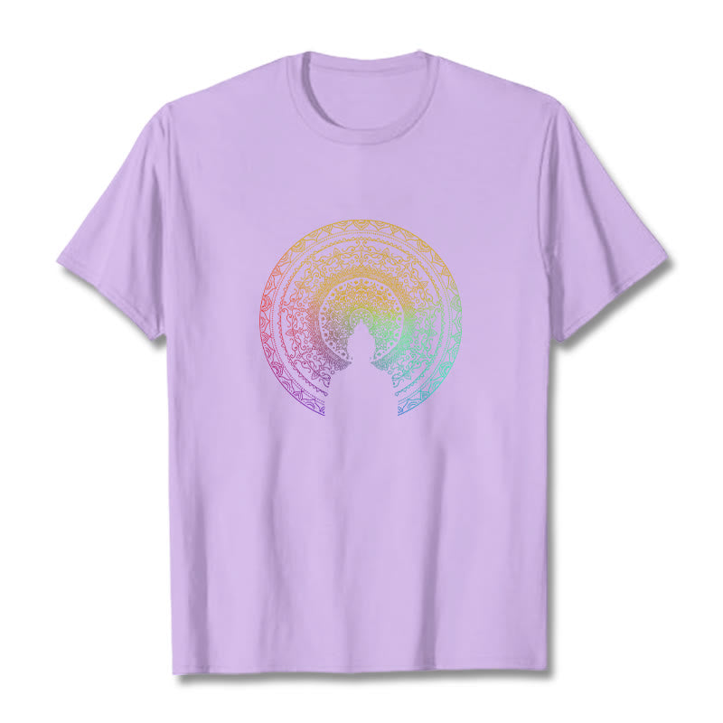 Camiseta de algodón con diseño de mandala con degradado colorido y Buddha Stones - Ciruela - 2XL - image 15