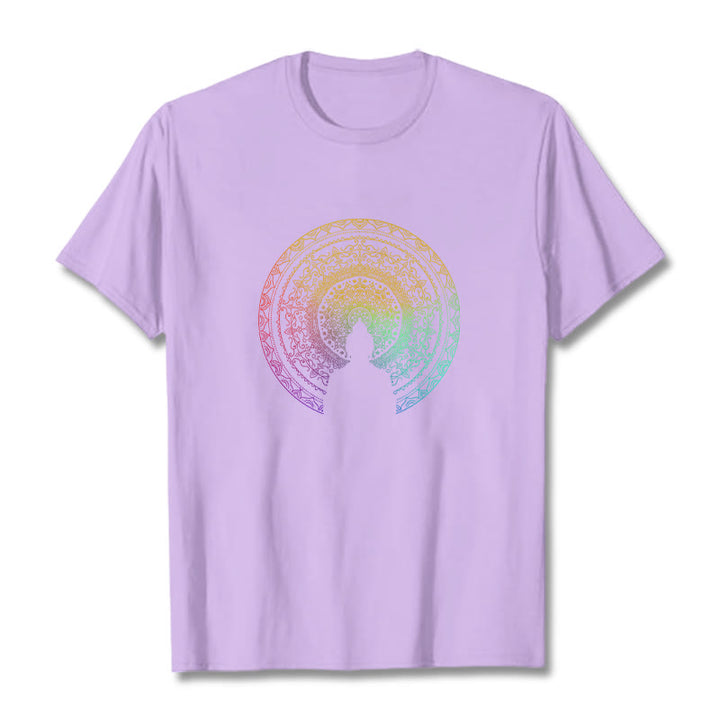 Camiseta de algodón con diseño de mandala con degradado colorido y Buddha Stones - Ciruela - 2XL - image 15