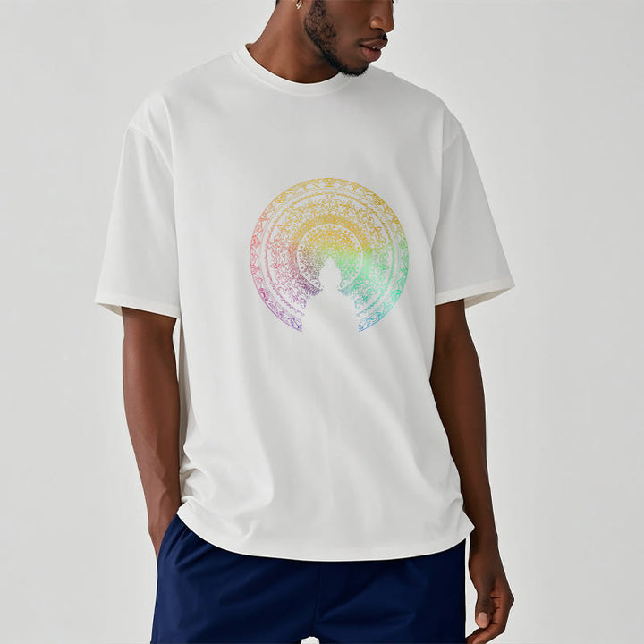 Camiseta de algodón con diseño de mandala con degradado colorido y Buddha Stones - image 9