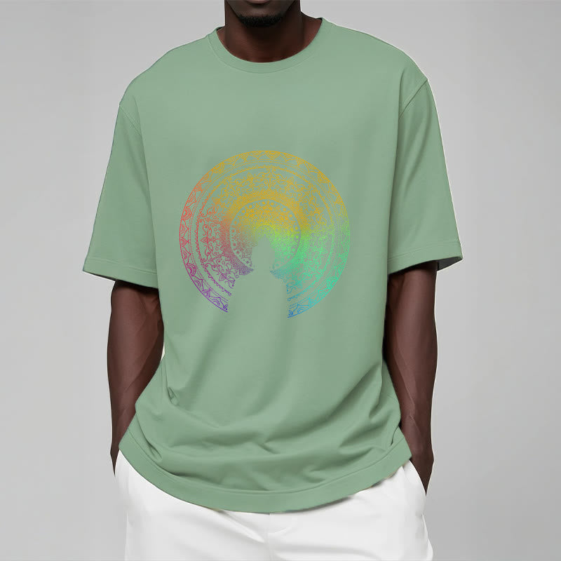 Camiseta de algodón con diseño de mandala con degradado colorido y Buddha Stones - image 13