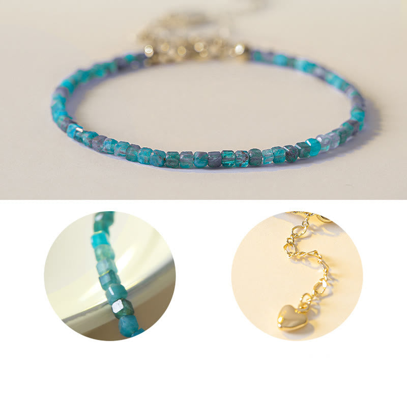 Pulsera de cobre chapada en oro de 14 k con forma de corazón y cuentas ultrafinas de apatita de 2,5 mm y piedra de Buda