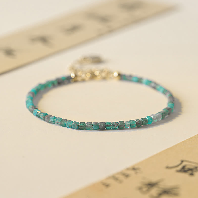 Pulsera de cobre chapada en oro de 14 k con forma de corazón y cuentas ultrafinas de apatita de 2,5 mm y piedra de Buda
