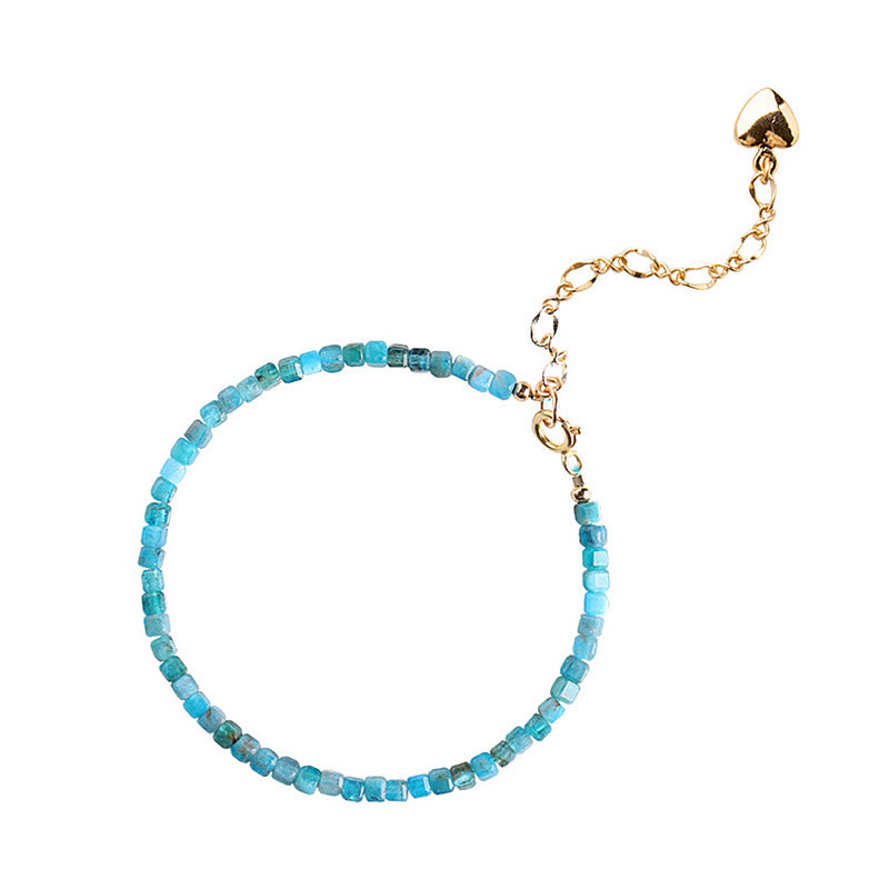 Pulsera de cobre chapada en oro de 14 k con forma de corazón y cuentas ultrafinas de apatita de 2,5 mm y piedra de Buda
