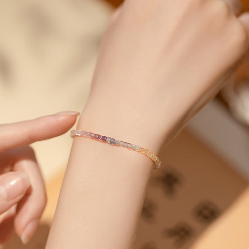 Pulsera de cobre chapada en oro de 14 k con cuentas ultrafinas de fluorita de 2,5 mm y Buddha Stones