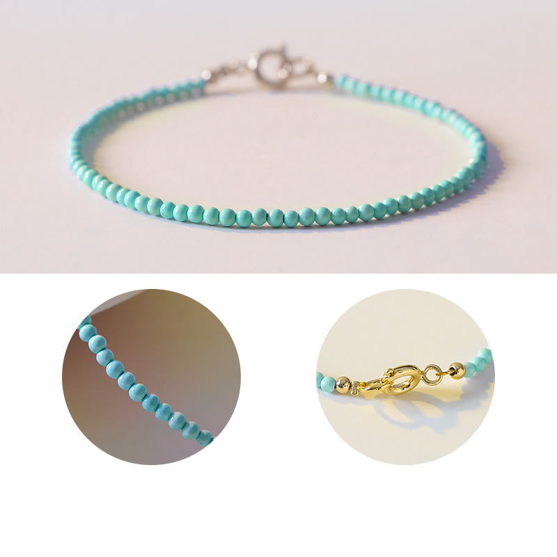 Pulsera de la sabiduría de cobre bañada en oro de 14 k con cuentas ultrafinas de turquesa de 2 mm y Buddha Stones