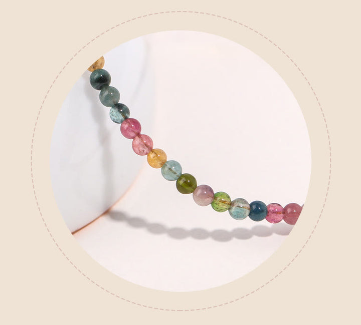 Pulsera de la sabiduría de cobre bañada en oro de 14 k con cuentas ultrafinas de turmalina multicolor de 2 mm y Buddha Stones