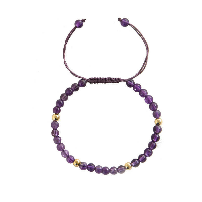 Pulsera trenzada de cuentas de cobre bañadas en oro de 14 k con amatista natural hecha a mano de 4 mm y Buddha Stones que alivia el estrés