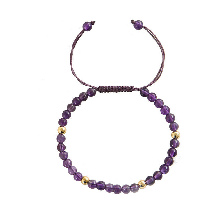 Pulsera trenzada de cuentas de cobre bañadas en oro de 14 k con amatista natural hecha a mano de 4 mm y Buddha Stones que alivia el estrés