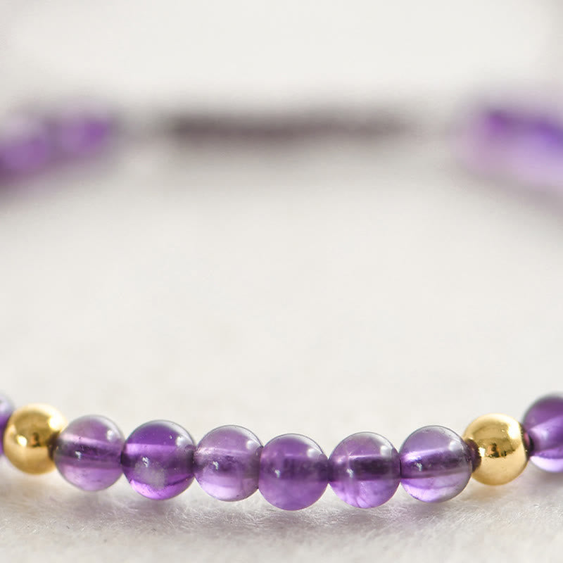Pulsera trenzada de cuentas de cobre bañadas en oro de 14 k con amatista natural hecha a mano de 4 mm y Buddha Stones que alivia el estrés
