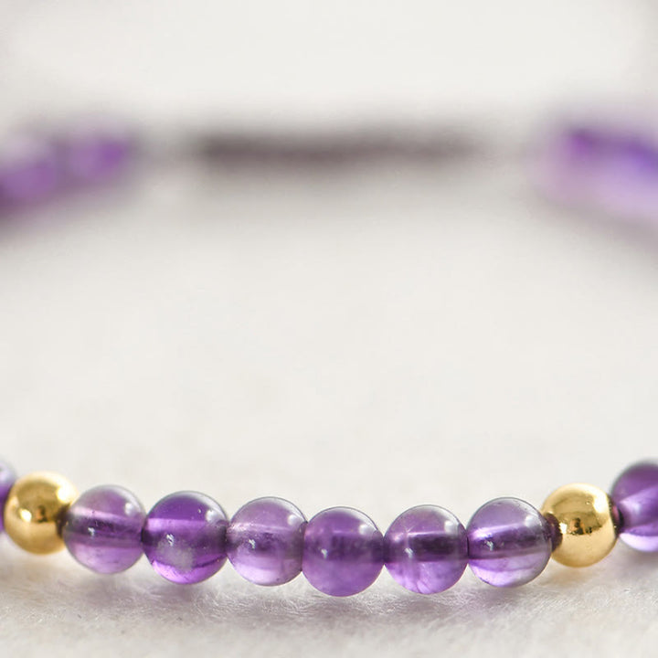 Pulsera trenzada de cuentas de cobre bañadas en oro de 14 k con amatista natural hecha a mano de 4 mm y Buddha Stones que alivia el estrés