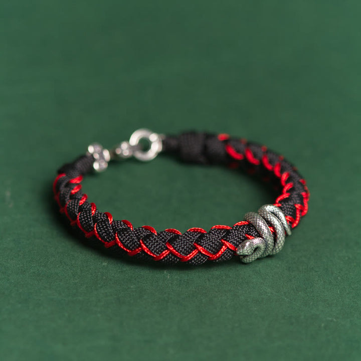 Pulsera trenzada protectora de hilo de plata de ley 999 con Buddha Stones y año de la serpiente - Cuerda roja y negra - 21 cm - image 10