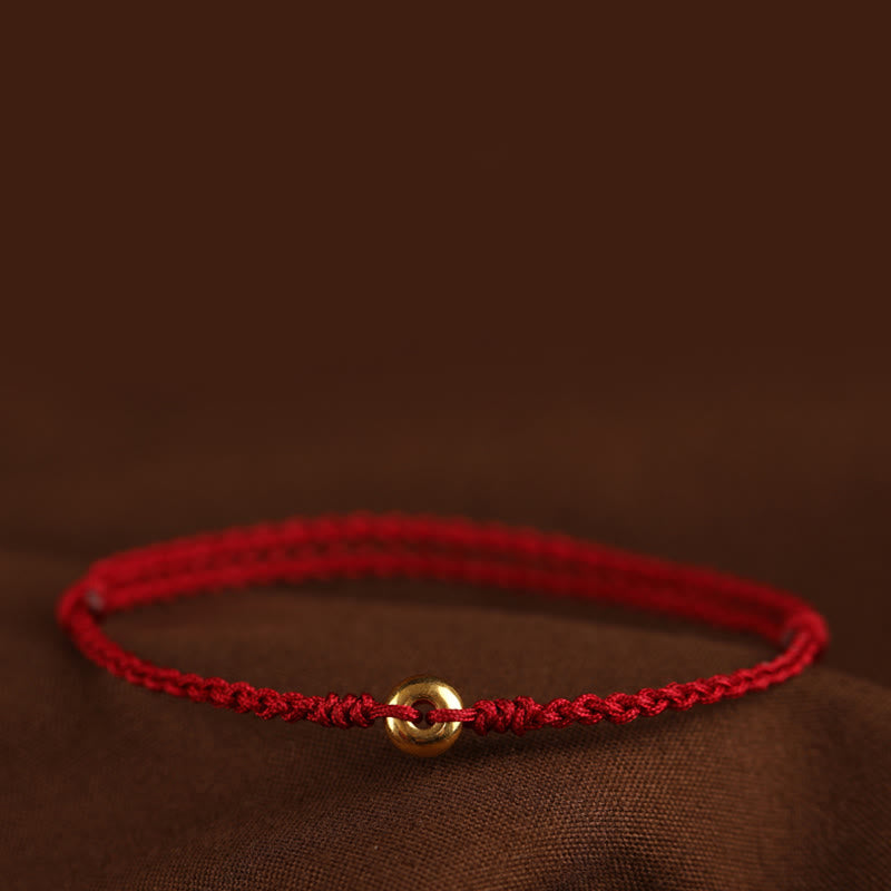 Pulsera trenzada para tobillo con hebilla de paz pequeña de oro 999 con Buddha Stones y cordón rojo para proteger la suerte