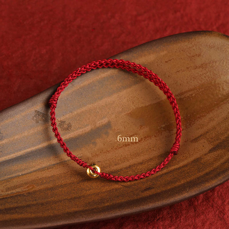 Pulsera trenzada para tobillo con hebilla de paz pequeña de oro 999 con Buddha Stones y cordón rojo para proteger la suerte