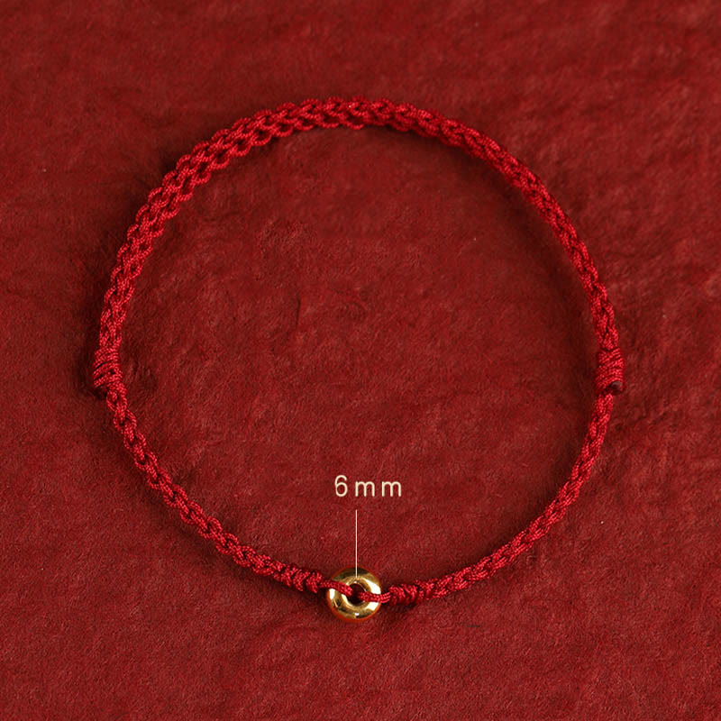 Pulsera trenzada para tobillo con hebilla de paz pequeña de oro 999 con Buddha Stones y cordón rojo para proteger la suerte