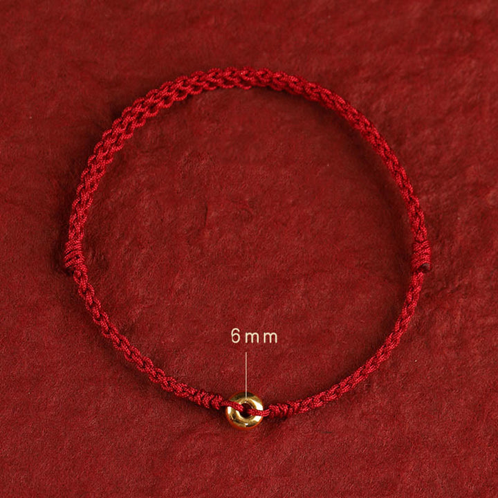 Pulsera trenzada para tobillo con hebilla de paz pequeña de oro 999 con Buddha Stones y cordón rojo para proteger la suerte