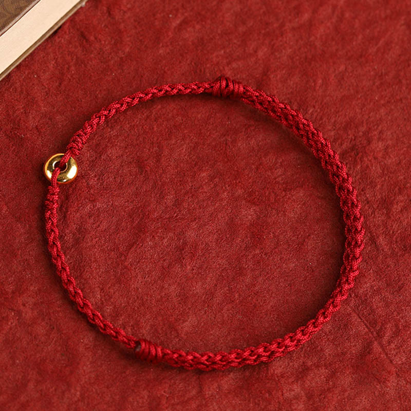 Pulsera trenzada para tobillo con hebilla de paz pequeña de oro 999 con Buddha Stones y cordón rojo para proteger la suerte
