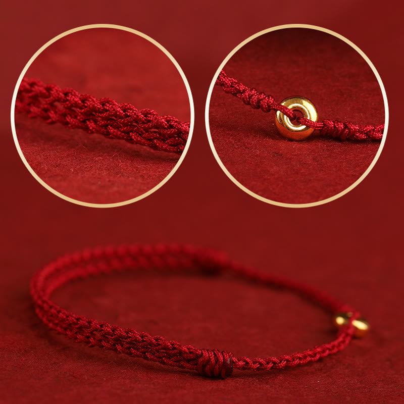 Pulsera trenzada para tobillo con hebilla de paz pequeña de oro 999 con Buddha Stones y cordón rojo para proteger la suerte - image 18