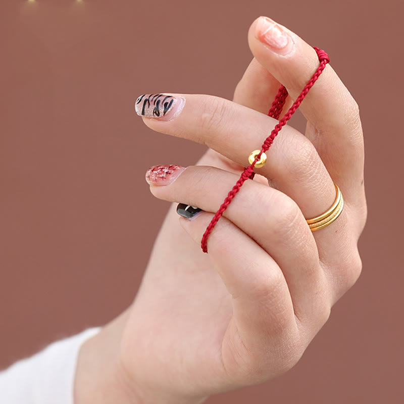 Pulsera trenzada para tobillo con hebilla de paz pequeña de oro 999 con Buddha Stones y cordón rojo para proteger la suerte