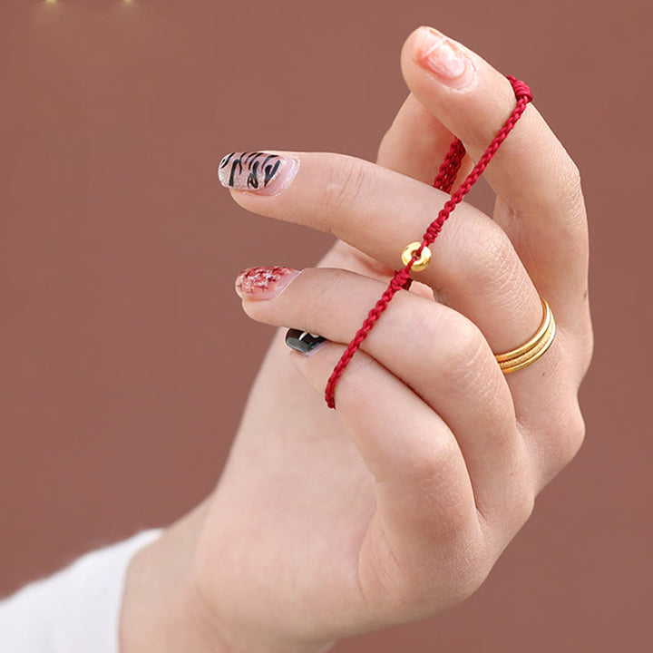 Pulsera trenzada para tobillo con hebilla de paz pequeña de oro 999 con Buddha Stones y cordón rojo para proteger la suerte