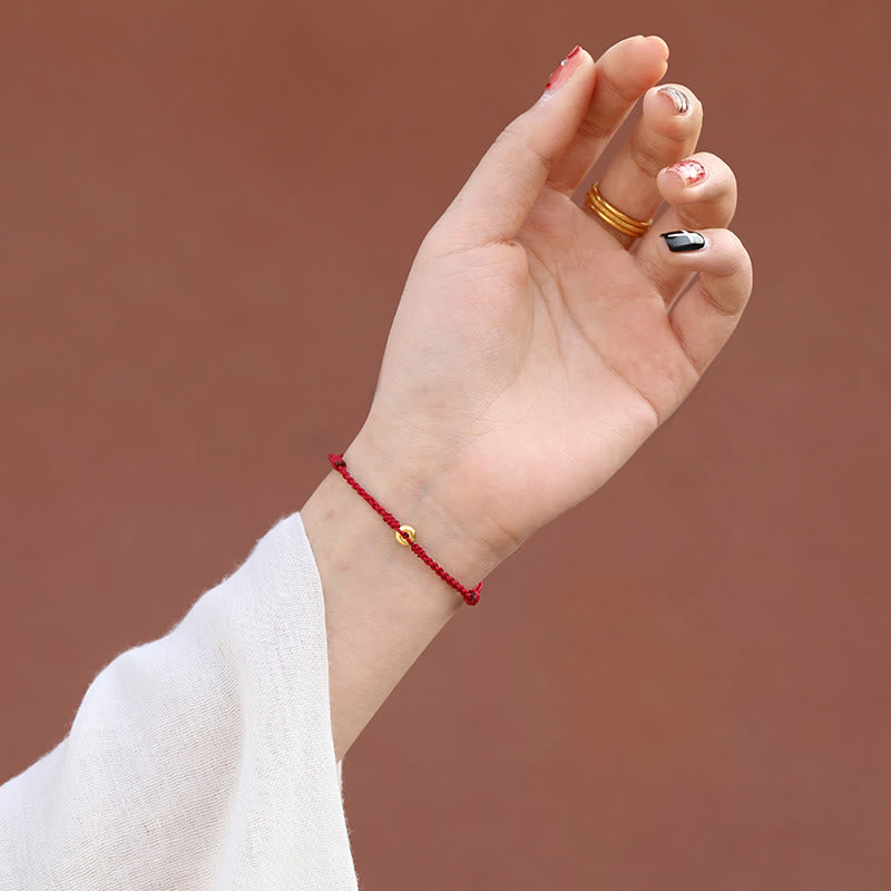 Pulsera trenzada para tobillo con hebilla de paz pequeña de oro 999 con Buddha Stones y cordón rojo para proteger la suerte