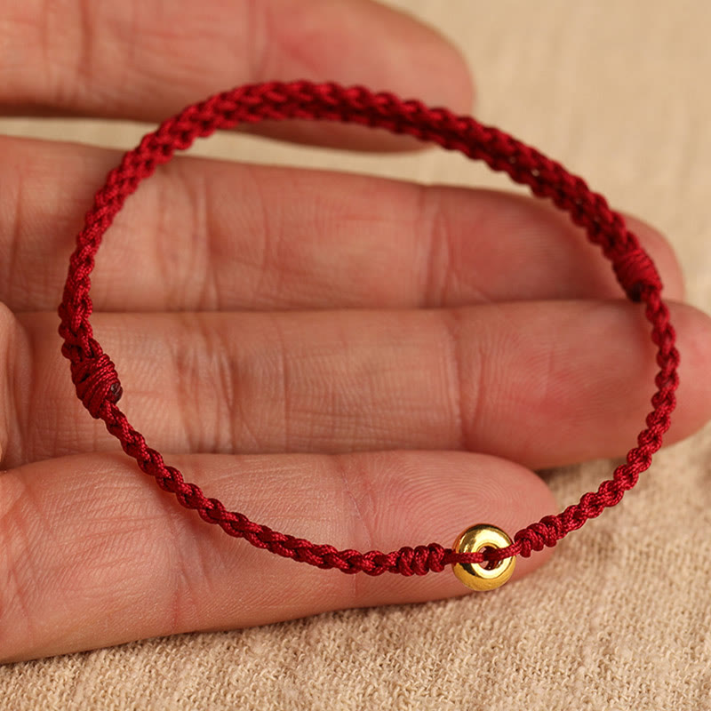 Pulsera trenzada para tobillo con hebilla de paz pequeña de oro 999 con Buddha Stones y cordón rojo para proteger la suerte - image 16