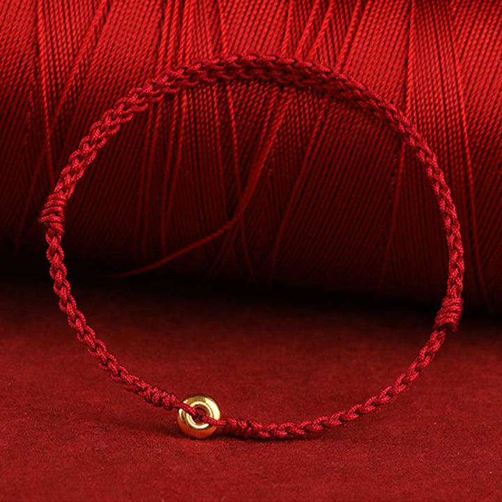 Pulsera trenzada para tobillo con hebilla de paz pequeña de oro 999 con Buddha Stones y cordón rojo para proteger la suerte