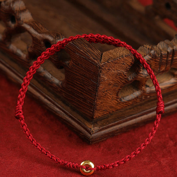 Pulsera trenzada para tobillo con hebilla de paz pequeña de oro 999 con Buddha Stones y cordón rojo para proteger la suerte - Tobillera de oro 999 (circunferencia 19-23 cm) - image 10
