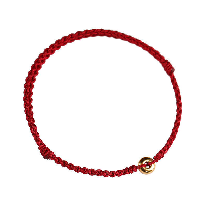 Pulsera trenzada para tobillo con hebilla de paz pequeña de oro 999 con Buddha Stones y cordón rojo para proteger la suerte