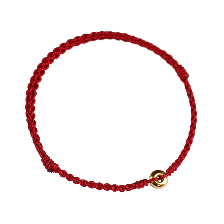 Pulsera trenzada para tobillo con hebilla de paz pequeña de oro 999 con Buddha Stones y cordón rojo para proteger la suerte