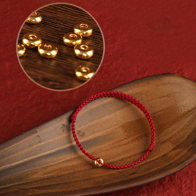 Pulsera trenzada para tobillo con hebilla de paz pequeña de oro 999 con Buddha Stones y cordón rojo para proteger la suerte